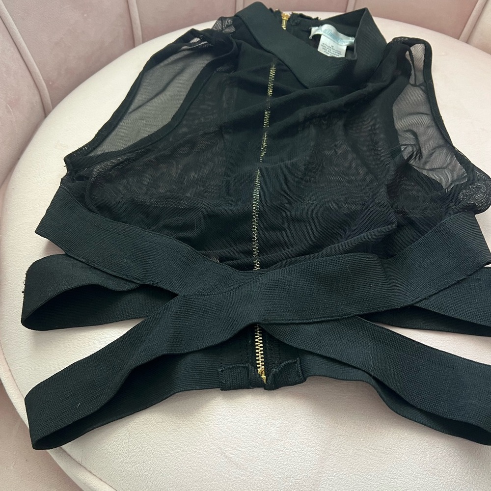 Iheartraves Black Sheer Top with Gold Zipper - Picture 4 of 5